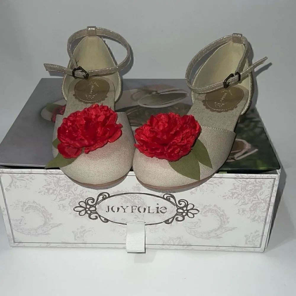 Joyfolie Hailey Flat in Red Mary Jane Youth Shoe Sz 3 Girl Y3 Red Flower Holiday